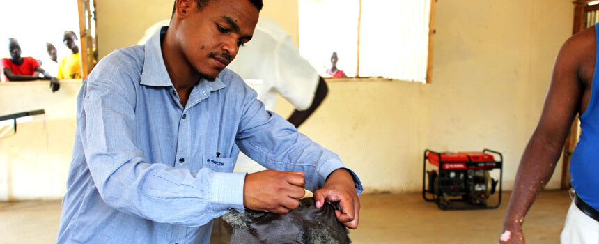 An eye examination for an elderly refugee in Ethiopia